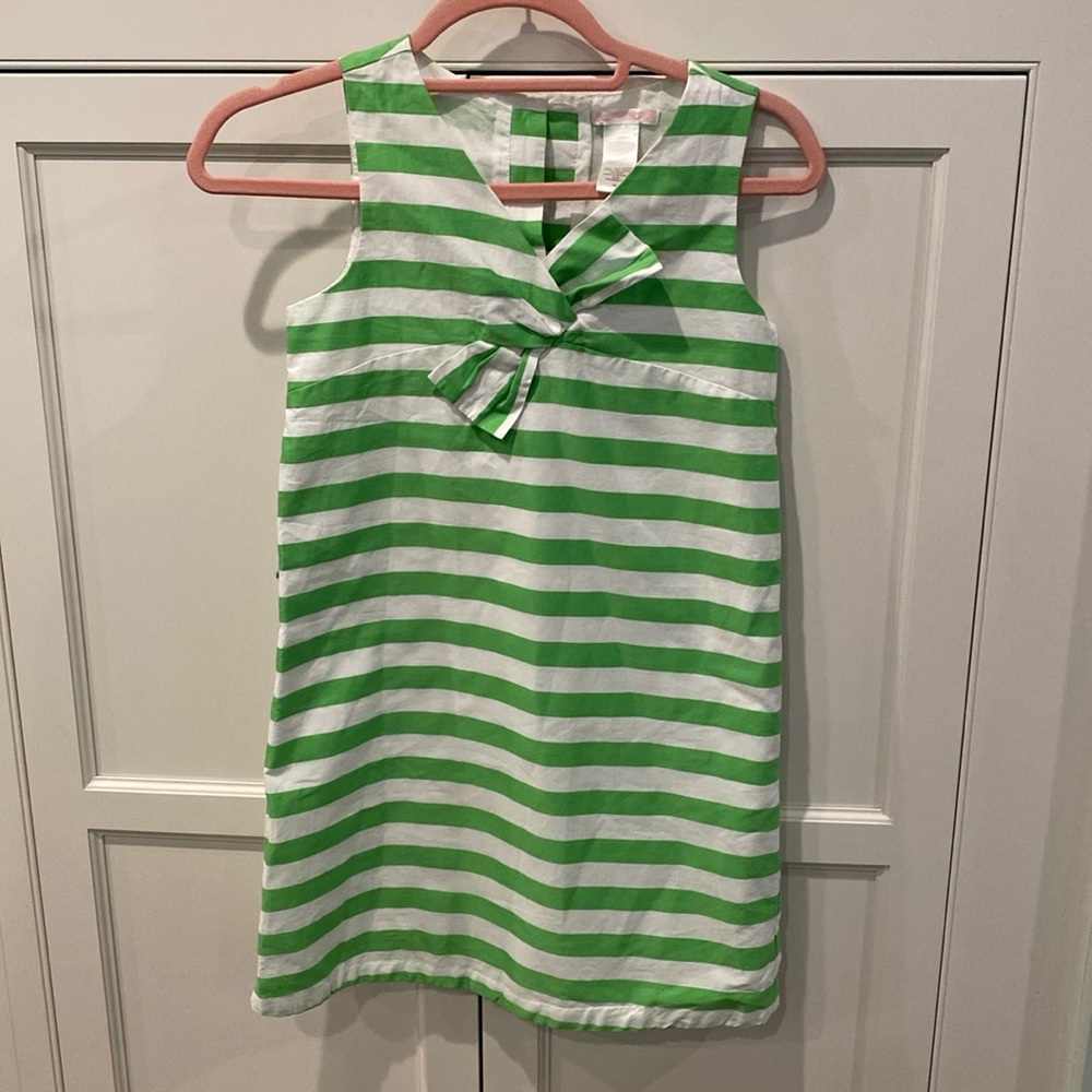 Janie and Jack Green and White Striped Sleeveless Dress
